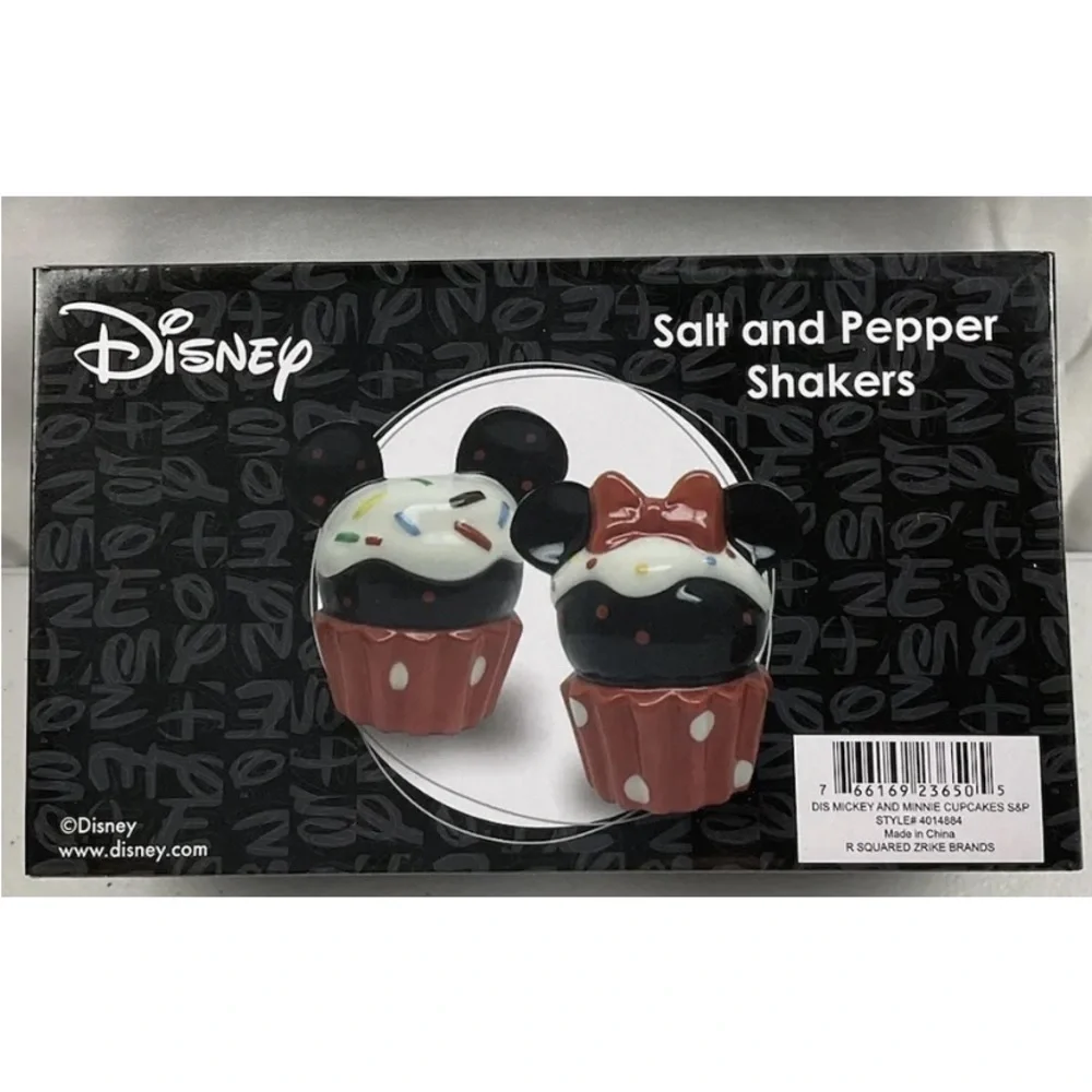 Disney Mickey and Minnie Mouse Ceramic Cupcake Salt and Pepper Shakers